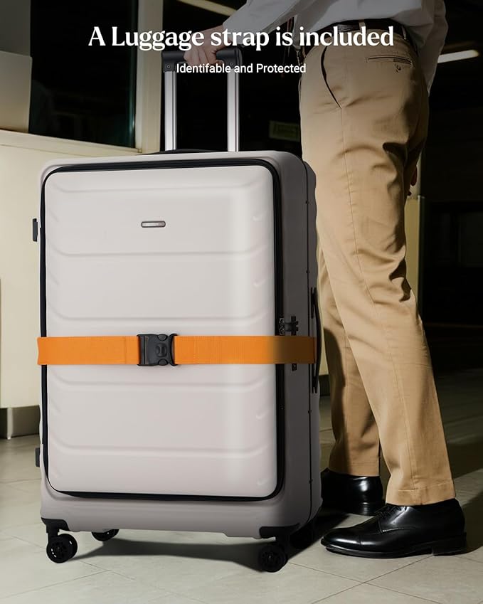Checked Luggage, 28 Inch Luggage with Spinner Wheels, Large Suitcase with Lightweight PC Hard Shell, Aluminum Frame, Top Opening, YKK Zipper, TSA Lock (White, 1PC)