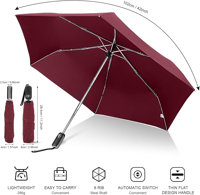 LEAGERA Compact Travel Umbrella for Purse - Flat Handle, Waterproof for Light Rain