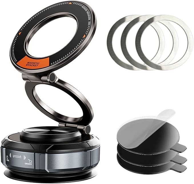 GONSIFACHA Suction Cup Phone Mount 360° Zinc Alloy Phone Stand Vacuum Magnetic Car Holder Compatible with MagSafe Adjustable Car Phone Mount Compatible with iPhone Android and All Smartphoness