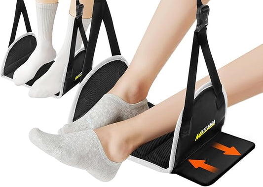 2-Pack Upgraded Airplane Foot Hammock with Removable Base & Memory Foam - Wide Hardboard Support No-Collapse Foot Rest for Long Flights, Office, Travel - Thickened Design Travel Essentials
