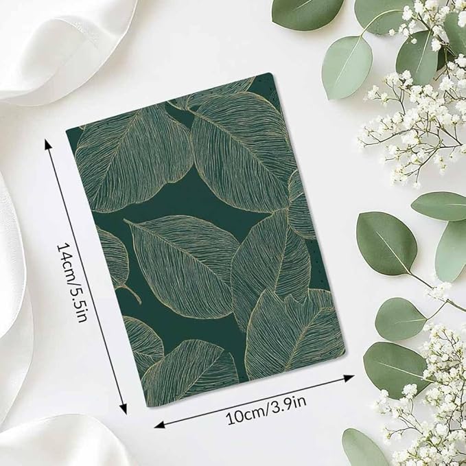 Art Palm Passport Holder for Travel Golden Split-leaf Philodendron Plant PU Leather Passport Cover Wallet Cute Passport Card Holder for Women and Men