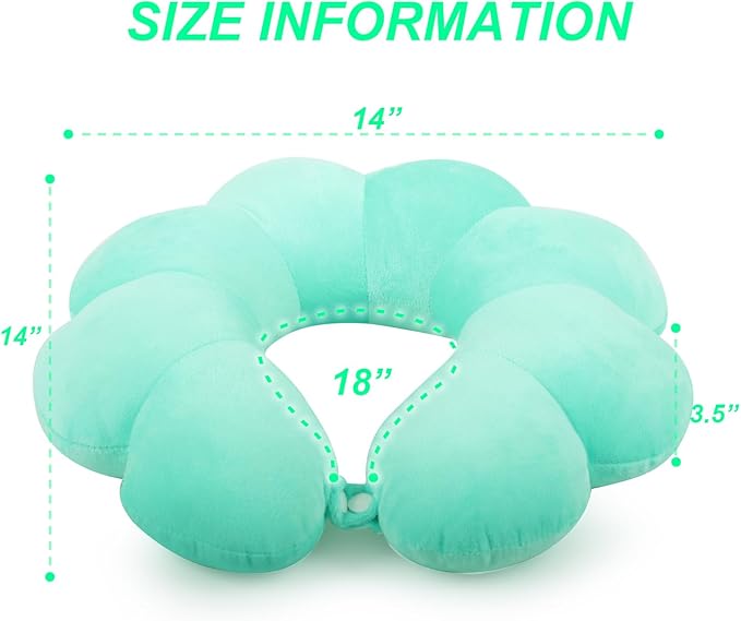 Flower Travel Neck Pillows for Airplanes Breathable Cotton U-Shaped Neck Pillow for Kids & Adults Head Neck Chin Support Rest Pillow for Traveling,Car,Train,Bus,Recline,Home,Office,Light Green