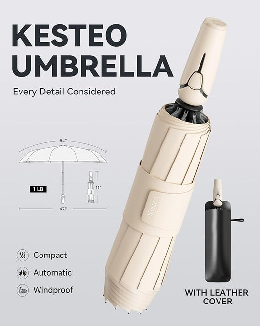 Windproof Travel Umbrella for Rain, Withstand 85MPH Winds, 54 Inch Automatic Reverse Fold Umbrellas Easy Auto Open Close, Portable Compact Umbrella Includes Cover Bag, Perfect for Travel, Car, Commute, Women Men, Backpack