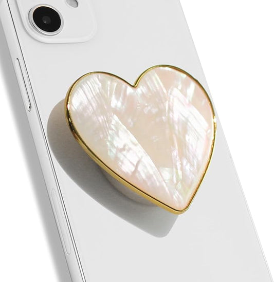 OnTheGrip Cute Natural Seashell Design Heart Shape Collapsible Mobile Phone Grip Stand Holder for Smartphone Tablet Cell Phone Accessory (Crème)