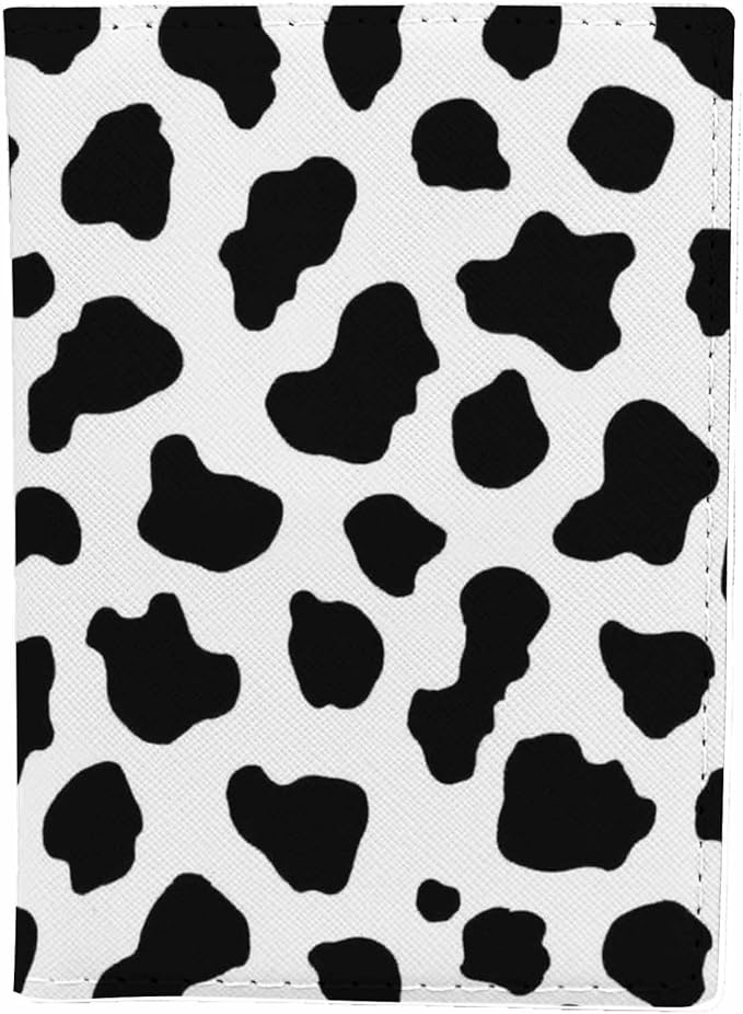 Cow Print Passport Holder for Travel Black and White Spot PU Leather Passport Cover Wallet Cute Passport Card Holder for Women and Men