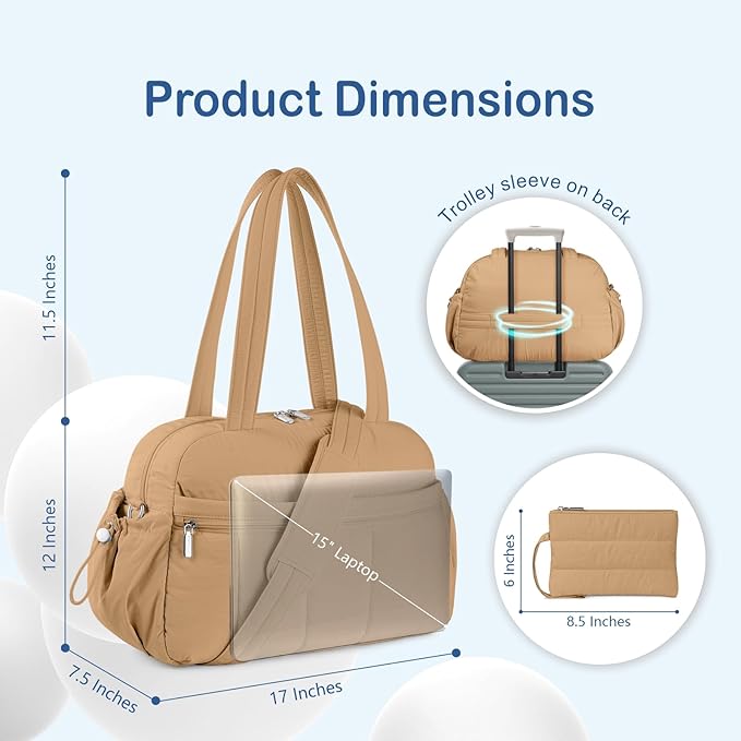 TOPDesign Travel Duffel Bag for Women, Puffer Gym Bag Sports Tote with Wet Pocket, Carry On Weekender with Luggage Sleeve (Khaki)