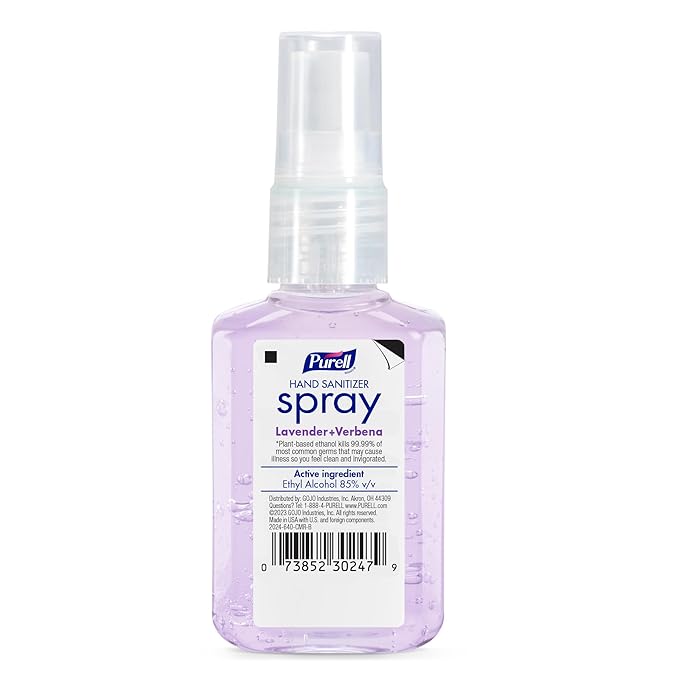 PURELL Hand Sanitizer Spray, Infused with Essential Oils, Lavender and Verbena Scent, 2 fl oz Travel-Size Bottle (Pack of 6) – 2024-04-EC