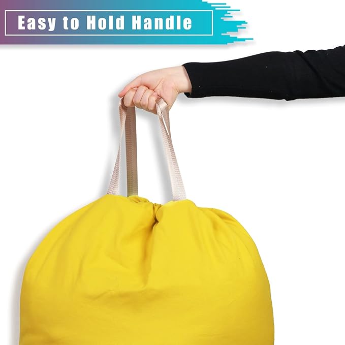 LOLOMLO Extra Large Canvas Laundry Bags with Handles & Drawstring Closure, Heavy Duty Tears Resistant Clothes Storage Travel Bags,25.5"x34",Yellow