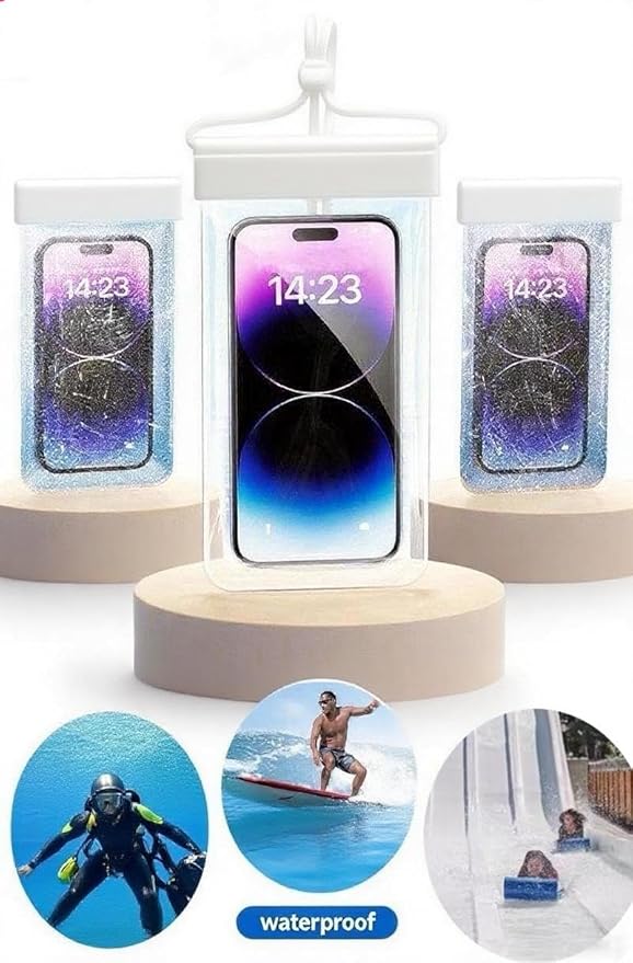 1PCS Waterproof Phone Case - Universal Fit for iPhone 14/13/12 & Android Phones - Submersible Up to 100ft for Kayaking, Fishing, Rain,etc.(Black/White/Pink) (White)