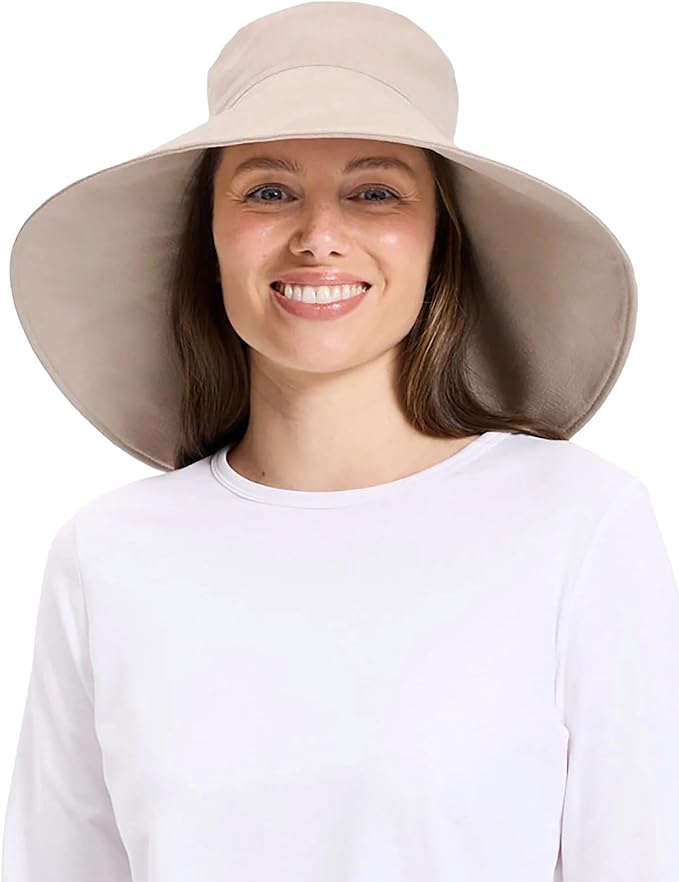Solbari Women’s Ultra-Wide Cotton Linen Sun Hat UPF 50+, Packable, Adjustable with Ponytail Hole for Travel, Beach & Outdoors