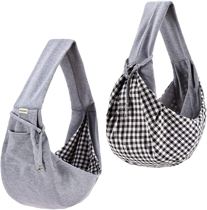 FDJASGY Small Pet Sling Carrier-Hands Free Reversible Pet Papoose Bag Tote Bag with a Pocket Safety Belt Dog Cat for Outdoor Travel Charcoal Gray