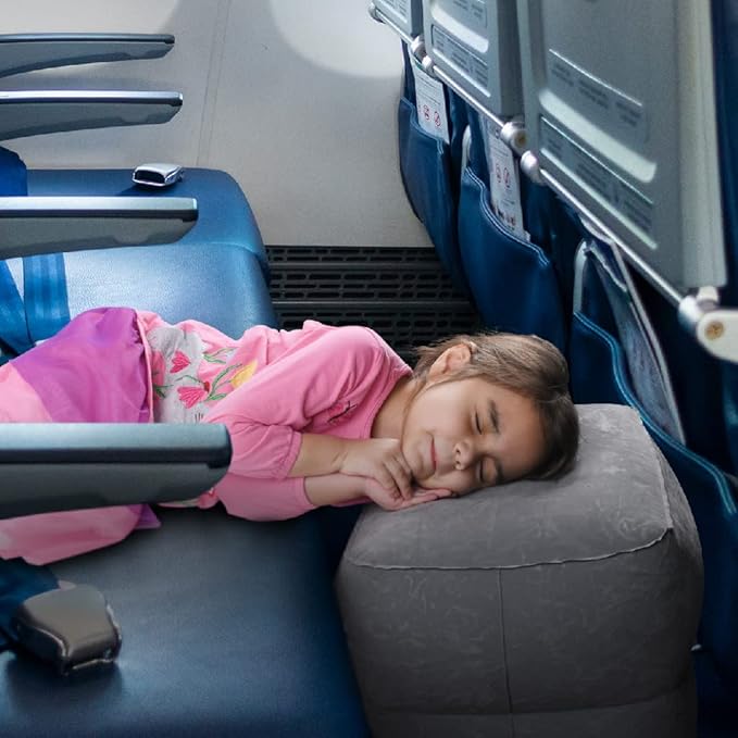 (2-Pack) Inflatable Airplane Footrest Pillow | Inflatable Kids Travel Bed | Adjustable Height Inflatable Foot Rest for Air Travel, Car, Home, Office | Airplane Bed for Toddler | Kids Travel Essentials