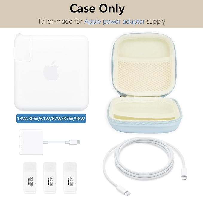 Charger Case for Macbook, Portable Tech Electronic Organizer Bag, Travel Storage Pouch for Laptop Accessories, MacBook Power Adapter, Charging Cords, USB Drives, Power Bank Blue, M