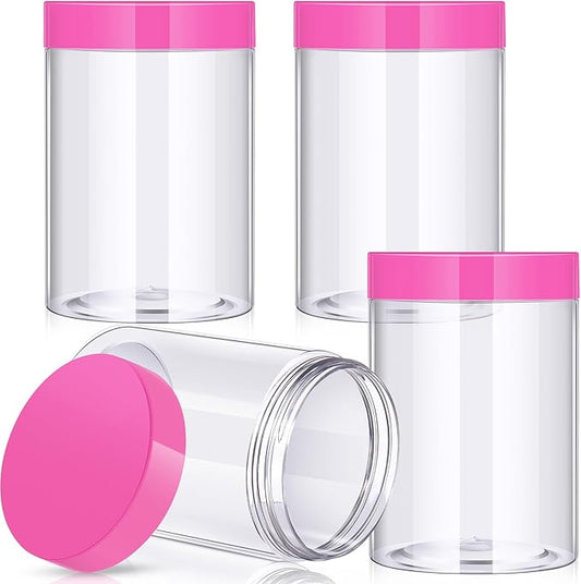 SATINIOR 12 Pack 10 oz Plastic Container Jars with Lids Round Clear Travel Cosmetic Container Slime Jars for Toiletries, Lotion, Cream, Ointments, Makeup, Rhinestone, Samples, Kitchen Storage(Pink)
