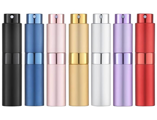 Tekson 7PCS 8ml Travel Perfume Atomizer Refillable, Mini Cologne Spray Bottle Empty, Small Aftershave Sprayer for Liquid Dispenser (Seven Colors)