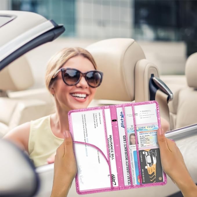 Car Registration and Insurance Card Holder, Document Holder for Cards, Driver Vehicle License Document Glove Box Compartment Organizer, Car Essentials For Women