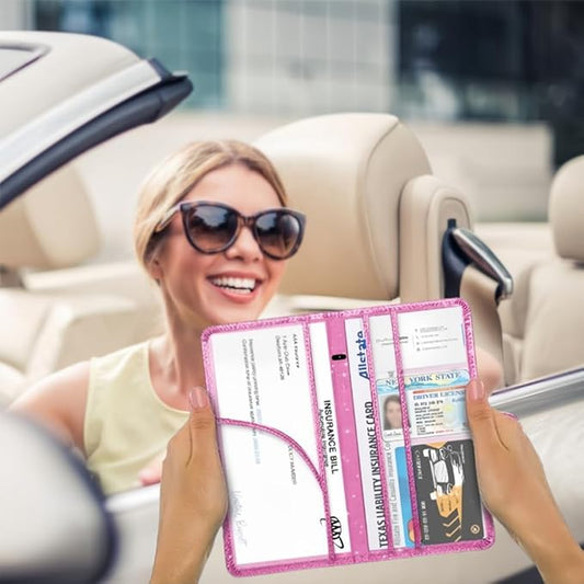 Car Registration and Insurance Card Holder, Document Holder for Cards, Driver Vehicle License Document Glove Box Compartment Organizer, Car Essentials For Women