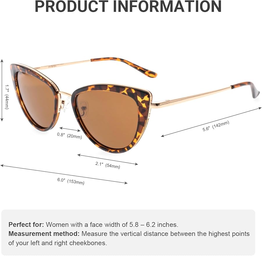 FAA'N Retro Big Frame Cat Eye Polarized Sunglasses Women with Spring Hinge