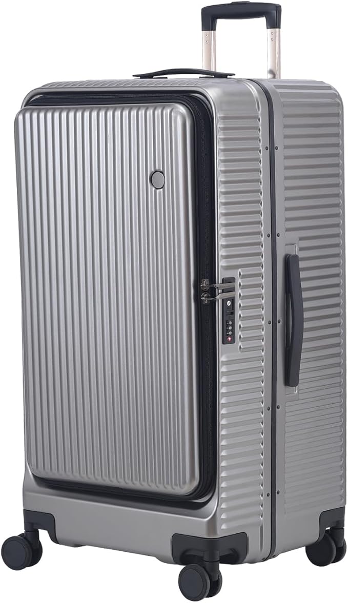 29 Inch Aluminum Checked Luggage with Side Opening Zipper, 40 * 37 * 77cm, 113L, Lightweight Hardshell ABS+PC Suitcase with TSA Lock, 360° Universal Wheels, Dark Gray