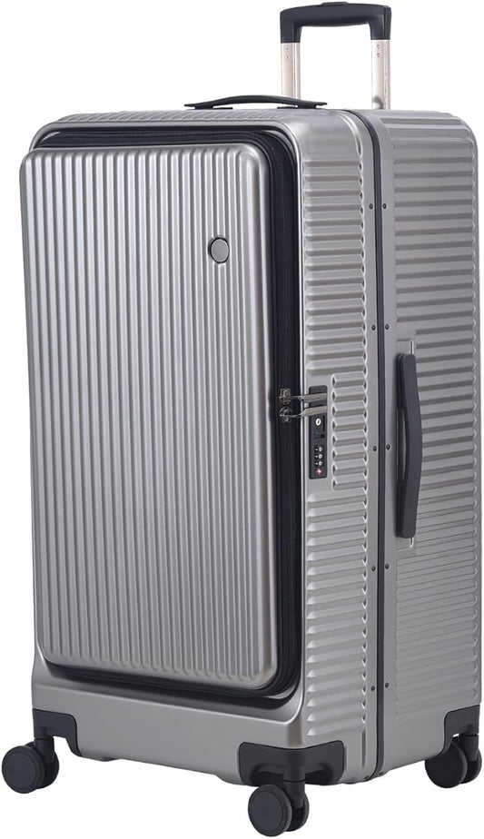 29 Inch Aluminum Checked Luggage with Side Opening Zipper, 40 * 37 * 77cm, 113L, Lightweight Hardshell ABS+PC Suitcase with TSA Lock, 360° Universal Wheels, Dark Gray