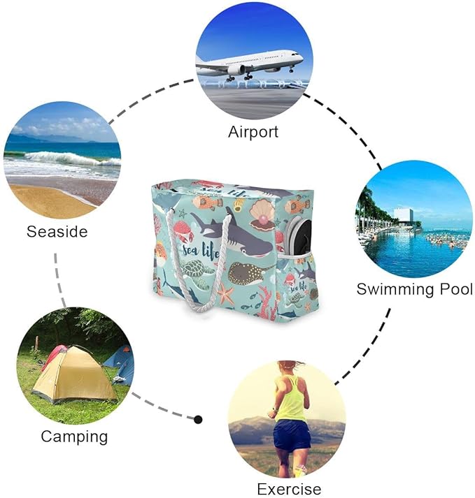 senya Large Beach Shoulder Bags Canvas Tote Water Resistant for Gym Travel Daily