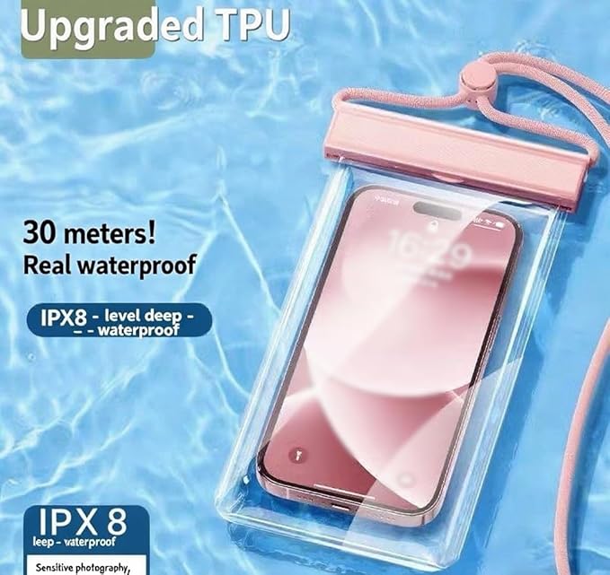 1PCS Waterproof Phone Case - Universal Fit for iPhone 14/13/12 & Android Phones - Submersible Up to 100ft for Kayaking, Fishing, Rain,etc.(Black/White/Pink) (Pink)