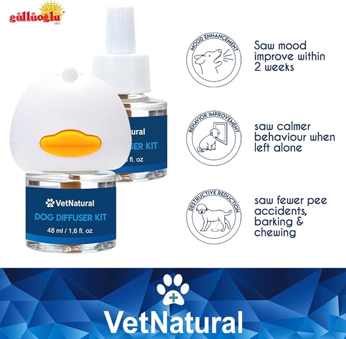GÜLLÜOGLU Vetnatural Dog Calming Diffuser Plug-in with Natural Pheromone Formula – 60 Day Refill Kit for Dogs, Stress & Anxiety Relief, Indoor Behavior Support