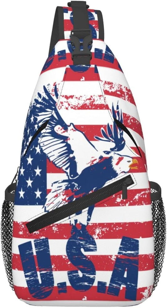 American Flag Sling Bag Multipurpose Crossbody Sling Backpack Travel Cycling Hiking Shoulder Bag For Women Men