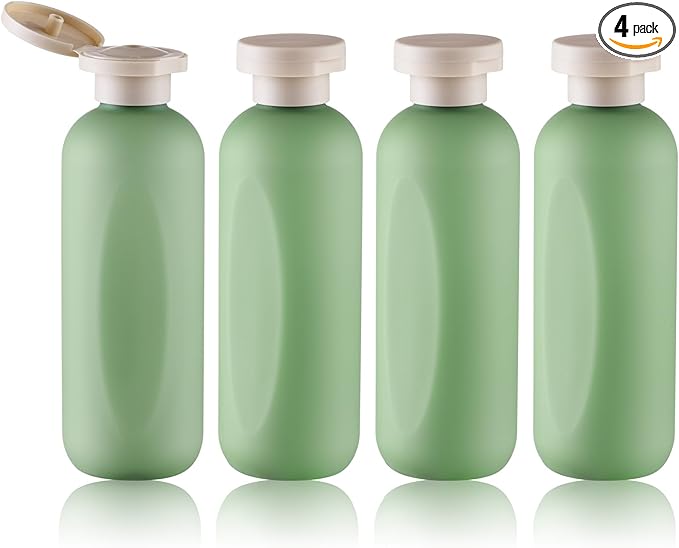 6.7oz Travel Shampoo Bottle, Empty Plastic Squeeze Bottles with Flip Cap, 4PCS Lotion Container for Toiletries (200ml, Green)