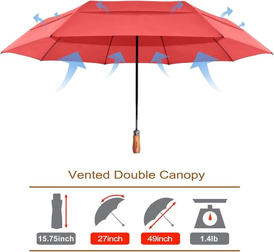 Lejorain Large Folding Golf Umbrella - Compact Mens Umbrellas Travel Rain and Windproof 54inch Collapsible Automatic Open Close Umbrella 210T Teflon Vented Double Canopy