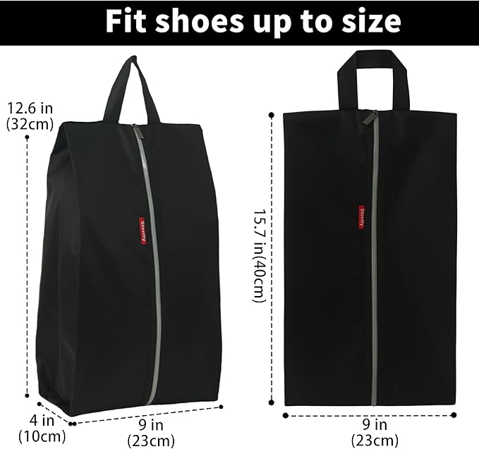 6pcs Portable Shoe Organizer, Travel Pouches with Zipper, Golf Shoe Bags, Clothes Bags, Soccer Cleats Bag Shoe Pouch for Gym, Waterproof, Odor-Resistant (Black)