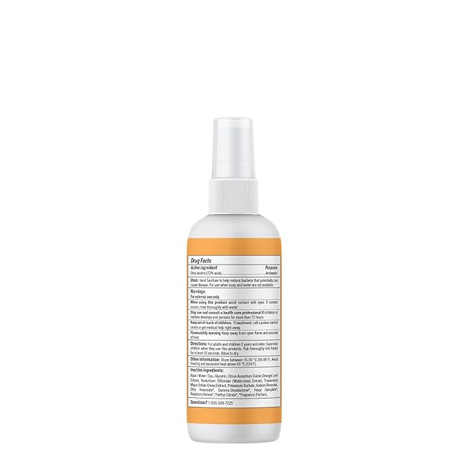 ATTITUDE Hand Sanitizer Spray for Adults and Kids, EWG Verified, Kills Bacteria and Germs, Vegan, Orange Blossom & Eucalyptus, 3.38 Fl Oz (Spray Bottle)