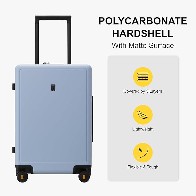 LEVEL8 Elegance Checked Luggage, 24 Inch Hardside Suitcase, Lightweight Matte Hardshell with Tsa Lock, Large Suitcases with Spinner Wheels, Light Blue