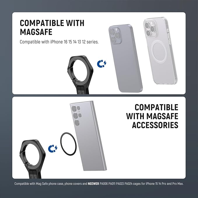 NEEWER Magnetic Phone Holder Stand, Metal Lightweight Portable Cell Phone Desk Tripod Mount Selfie Stick Grip Carabiner Style Quick Release, Compatible with MagSafe iPhone for Video Recording, DS027