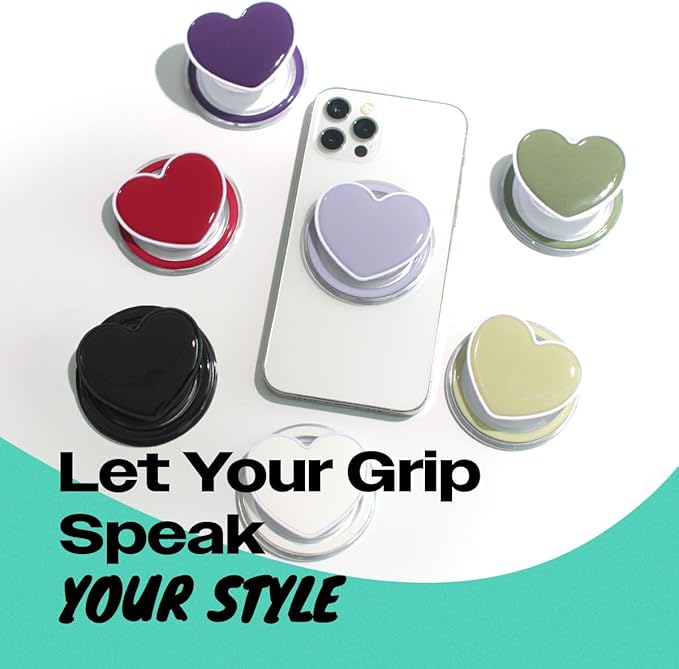 OnTheGrip Cute Solid Macaron Color Heart Shape Collapsible Mobile Phone Grip Stand Holder for Smartphone Tablet Cell Phone Accessory (Lavender)