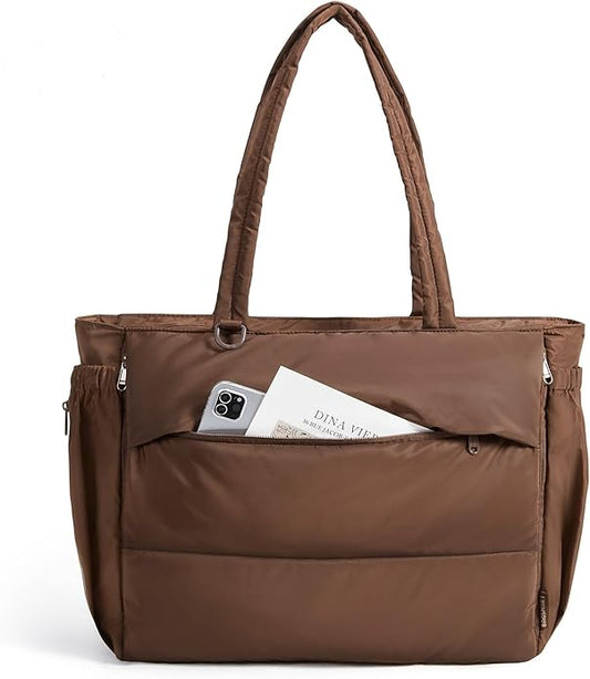 BAGSMART Puffy Bubble Tote Bag for Women, 22L Gym Bag for 40oz Tumbler, Work Handbag for Travel Yoga College