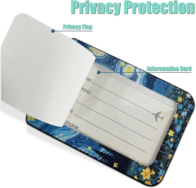 2 PCs Cat Stuff Luggage Tag, Suitcase Tags with Privacy Flap and Metal Loop, Luggage Tags for Suitcases, Identifiers Travel Essentials Bag Tag, Cat Lovers Gifts for Women Girls Friends Daughter