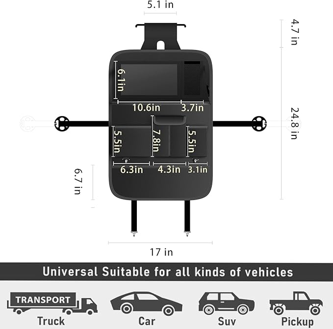 GMQ Back Seat Car Organizer 1 Pack,Backseat Organizer with Tray,Multifunctional Car Seat Back Storage Box with Foldable Tablet Holder (Black, Plain weave)