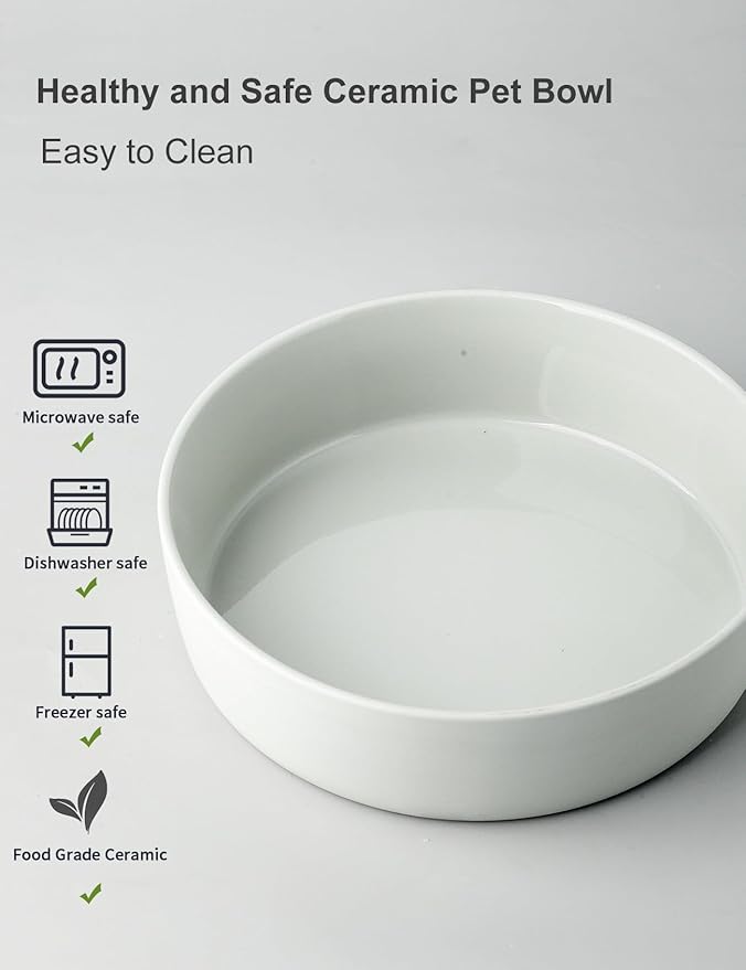 UBEE Ceramic Dog Bowl, 7 inch Dog Dish Dog Food Bowl, Pet Food Water Dish Feeding for Medium Small Dogs and Large Cat, Light Grey