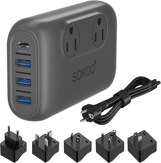 SOKOO 230-Watt Step Down 100-220V to 110V Voltage Converter, International Power Converter/Travel Adapter- Use for EU/UK/AU/US/India More Than 150 Countries, USB Quick Charger 3.0 Grey