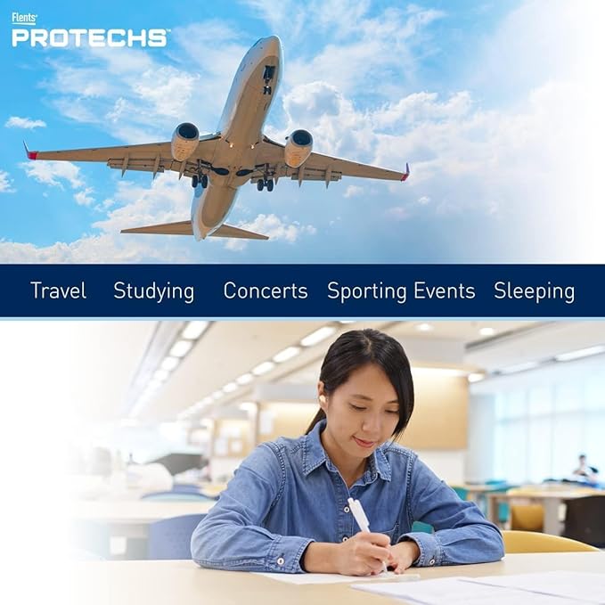 Flents Protechs Contoured for Comfort Foam Ear Plugs, Soft & Comfortable Hearing Protection for Work, Construction, Heavy Machinery, Studying, Travel & Sleep, NRR 32, Easy to Use, Black, 50 Pairs