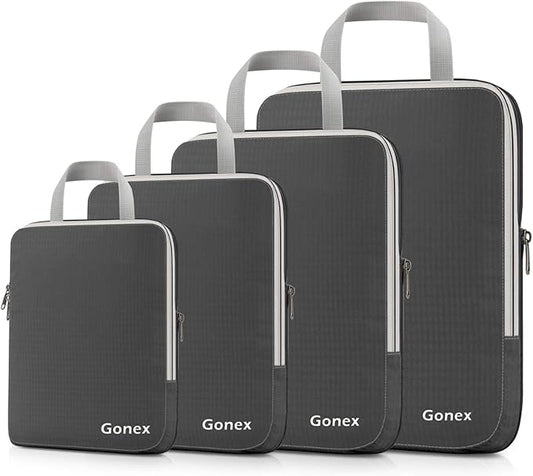Gonex Compression Packing Cubes, 3pcs/4pcs Expandable Storage Travel Luggage Bags Organizers