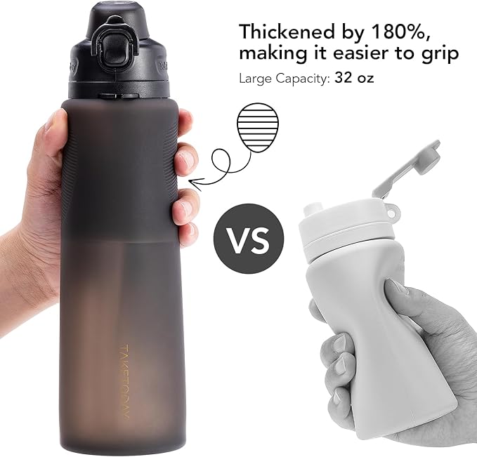 TakeToday Collapsible Water Bottles 32oz, Foldable Travel Water Bottle, BPA Free, Silicone Water Bottle Leakproof for Hiking, International Travel, Outdoors