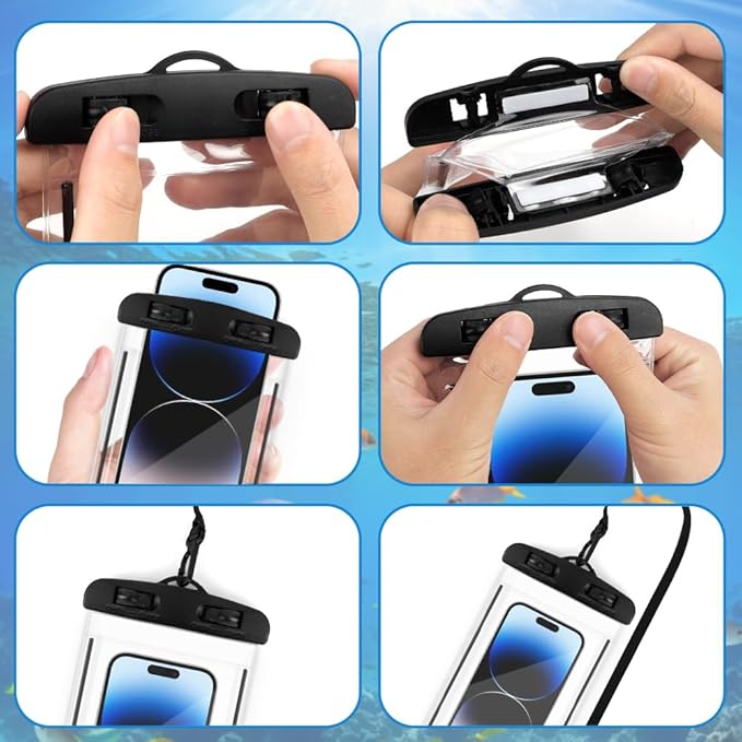 Waterproof Phone Pouch, 2 Pack Black Water Proof Cell Phone Case, Phone Wet Dry Bag Holder Beach Vacation Waterpark Underwater Cruise Essentials Accessories Must Haves Packing List Stuff for Men Women