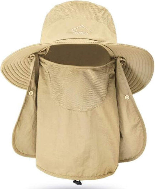 Fishing Hat for Men & Women, Outdoor UV Sun Protection Wide Brim Hat with Face Cover & Neck Flap