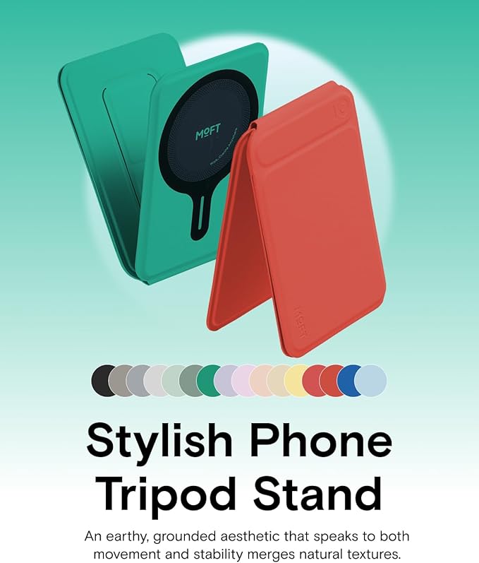 MOFT Phone Tripod Stand Selfie Stick for iPhone, Multi-Angles iPhone Stand, Lightweight & Portable Phone Holder, Strong Magnets, MOVAS Vegan Leather, Travel Essentials, Oz Green (Without Card Slot)