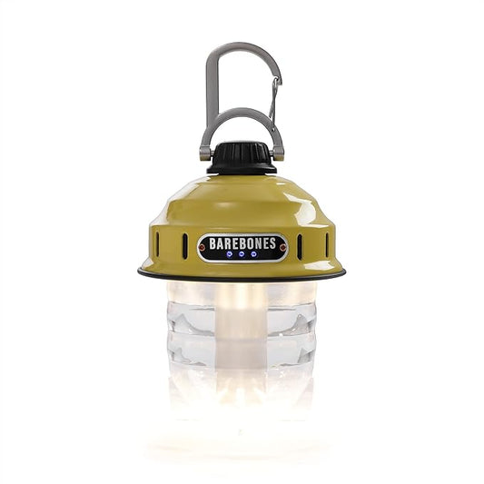 Barebones Beacon Hanging Light – Dusty Yellow, Rechargeable LED Camping Lantern with Adjustable Brightness – Weatherproof Vintage-Style Hanging Lantern for Outdoor Adventures and Year-Round Use