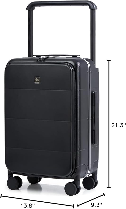 Hanke Top Opening Carry On Luggage, 20 Inch Zipperless Aluminum Frame Wide Handle Luggage, All-PC Hard Shell Trunk Suitcase with Spinner Wheels, TSA Airline Approved (Jet Black, 40L)