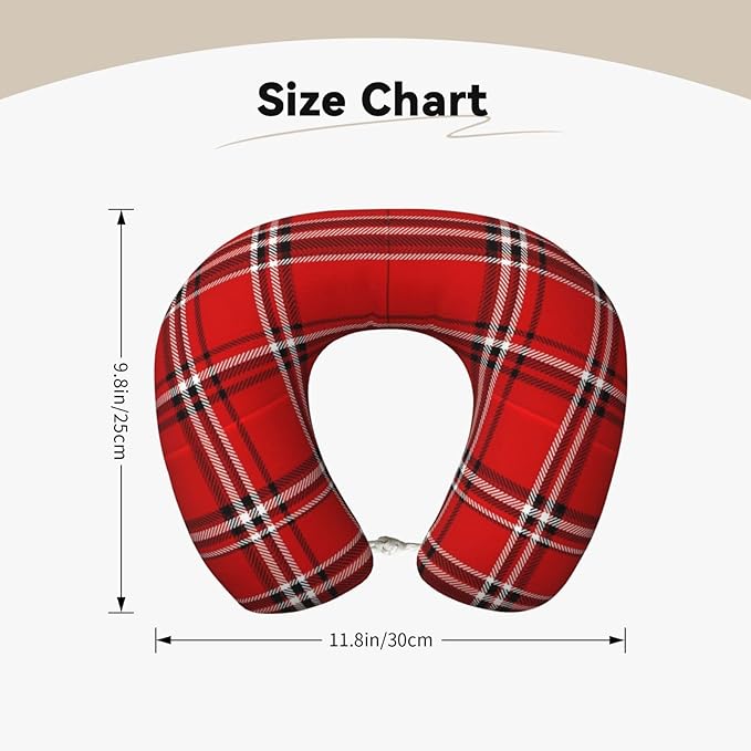 Neck Travel Pillow, Breathable Memory Foam Chin & Head Support Cushion Red Tartan Plaid Pattern for Airplane Car Sleeping Rest