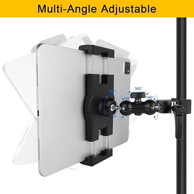 Tablet Holder for Treadmill/Spin Bike/Stroller/Wheelchair/Golf Cart/Poles/Music Stand/Stationary Bike,360°Adjustable iPad Mount,Compatible with 7~12.9" iPad/Nexus/Fire HD/e-Book/LG G/Switch